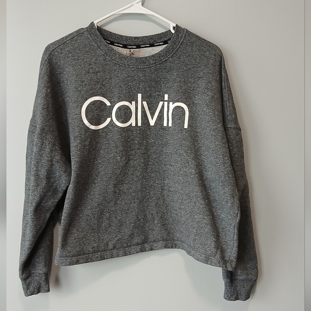 Calvin Klein Oversized Cropped Sweatshirt Womens Medium Cozy Casual